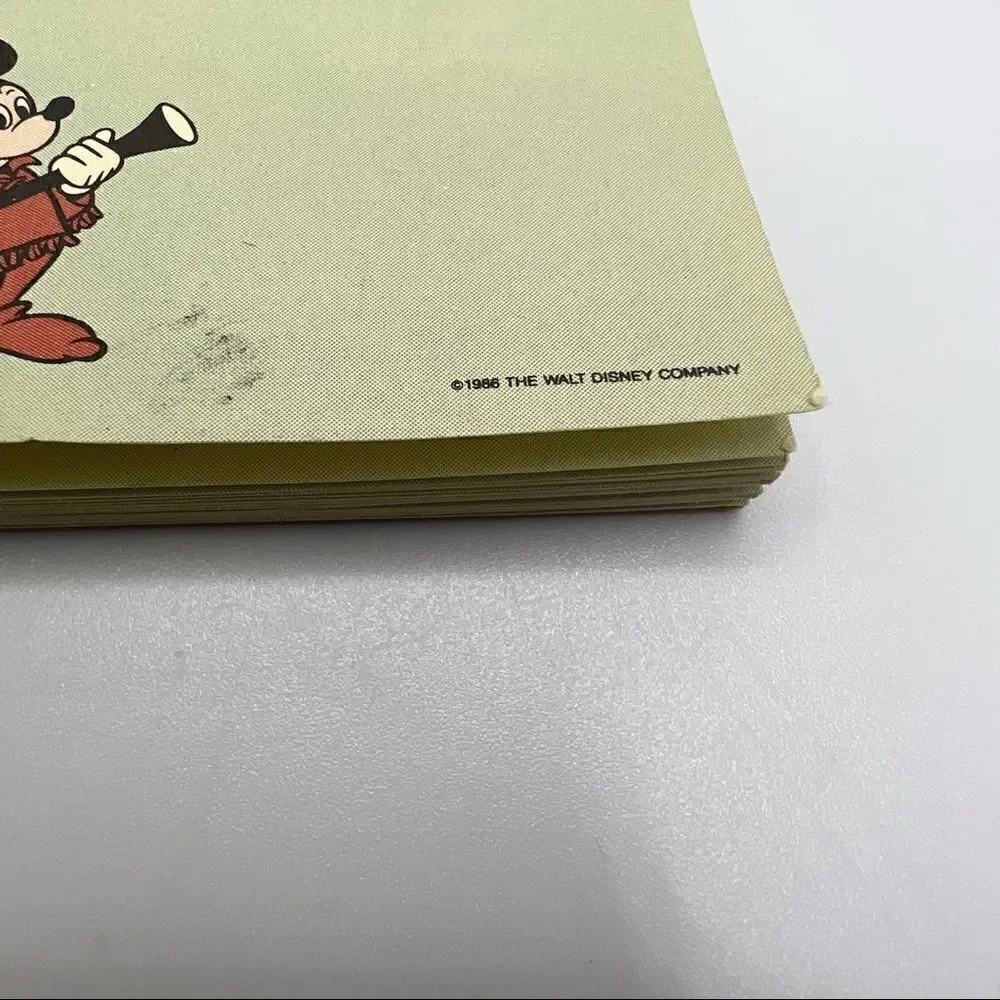 Vintage 1986 Disney Mickey Mouse Davy Crockett Notepad & Flower Market Postcard